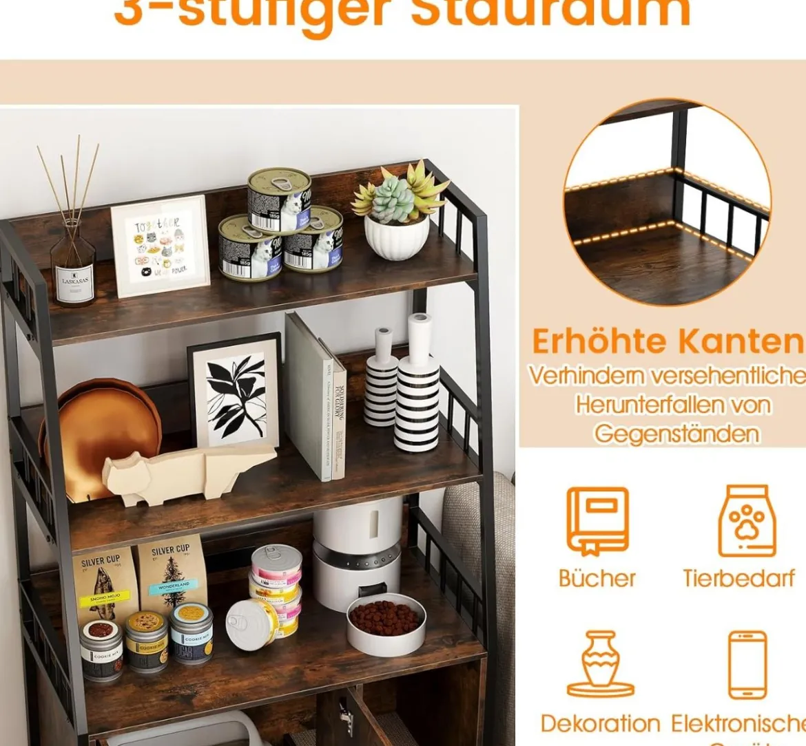 Katzenschrank mit Bücherregal Ladestation 3 Ebenen Kratzmatte & Eingang 80 x 40 x 132cm Braun