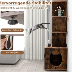 Katzenschrank mit Bücherregal Katzenklo Schrank für Katzentoilette 60 x 45,5 x 142 cm Weiß/Braun