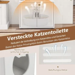 Katzenschrank mit Bücherregal Katzenklo Schrank für Katzentoilette 60 x 45,5 x 142 cm Weiß/Braun
