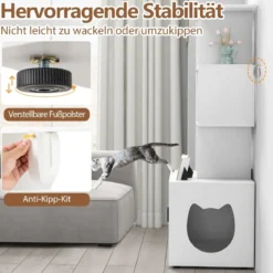 Katzenschrank mit Bücherregal Katzenklo Schrank für Katzentoilette 60 x 45,5 x 142 cm Weiß/Braun