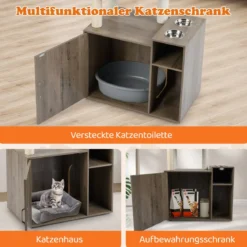 Katzenschrank mit Kratzbaum Katzenturm mit Sisal-Kratzpfosten Kratzmatte & hängendem Ball Katzenbaum Grau