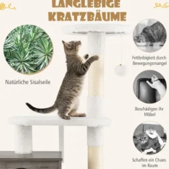 Katzenschrank mit Kratzbaum Gehäuse für Katzentoiletten Katzenmöbel Weiß/Grau/Rustikales Braun