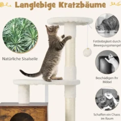 Katzenschrank mit Kratzbaum Gehäuse für Katzentoiletten Katzenmöbel Weiß/Grau/Rustikales Braun