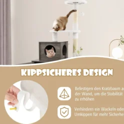 Katzenschrank mit Kratzbaum Gehäuse für Katzentoiletten Katzenmöbel Weiß/Grau/Rustikales Braun