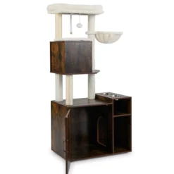 Katzenschrank mit Kratzbaum Katzenturm mit Sisal-Kratzpfosten Kratzmatte & hängendem Ball Katzenbaum Braun