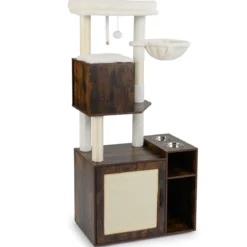 Katzenschrank mit Kratzbaum Katzenturm mit Sisal-Kratzpfosten Kratzmatte & hängendem Ball Katzenbaum Braun