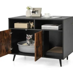 Katzenschrank mit Kratzunterlage & Schrägen Metallbeinen 90 x 50 x 70 cm