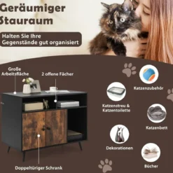 Katzenschrank mit Kratzunterlage & Schrägen Metallbeinen 90 x 50 x 70 cm
