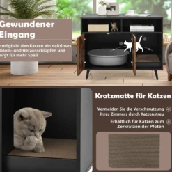 Katzenschrank mit Kratzunterlage & Schrägen Metallbeinen 90 x 50 x 70 cm