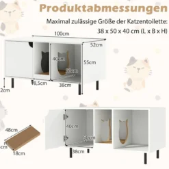 Katzenstreu-Box Verkleidung für 2 Katzen mit Abnehmbarem Kratzbrett Eingang in Katzenform bis 120 kg belastbar