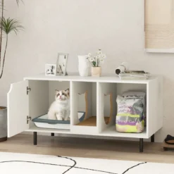Katzenstreu-Box Verkleidung für 2 Katzen mit Abnehmbarem Kratzbrett Eingang in Katzenform bis 120 kg belastbar