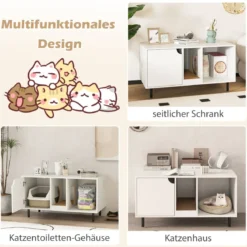 Katzenstreu-Box Verkleidung für 2 Katzen mit Abnehmbarem Kratzbrett Eingang in Katzenform bis 120 kg belastbar