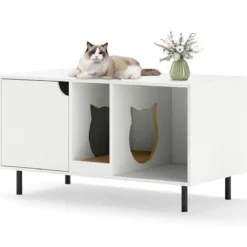 Katzenstreu-Box Verkleidung für 2 Katzen mit Abnehmbarem Kratzbrett Eingang in Katzenform bis 120 kg belastbar
