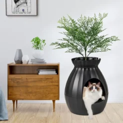 Katzentoilette intelligente Geruchsentfernung & Sterilisation Blumentopf-Stil Türvorhang 63L Katzenklo für Katzen