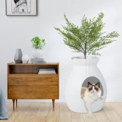 Katzentoilette intelligente Geruchsentfernung & Sterilisation Blumentopf-Stil Türvorhang 63L Katzenklo für Katzen