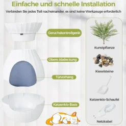 Katzentoilette intelligente Geruchsentfernung & Sterilisation Blumentopf-Stil Türvorhang 63L Katzenklo für Katzen