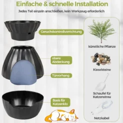 Katzentoilette intelligente Geruchsentfernung & Sterilisation Blumentopf-Stil Türvorhang 63L Katzenklo für Katzen