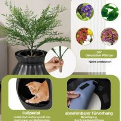 Katzentoilette intelligente Geruchsentfernung & Sterilisation Blumentopf-Stil Türvorhang 63L Katzenklo für Katzen