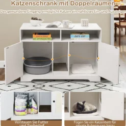 Katzentoilette Katzenschrank für 2 Katzen verstecktes Katzenkloschrank mit Stauraum Weiß