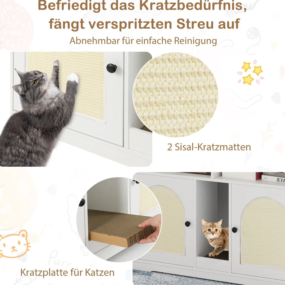 Katzentoilette Katzenschrank für 2 Katzen verstecktes Katzenkloschrank mit Stauraum Weiß