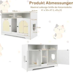Katzentoilette Katzenschrank für 2 Katzen verstecktes Katzenkloschrank mit Stauraum Weiß