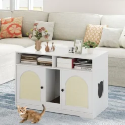 Katzentoilette Katzenschrank für 2 Katzen verstecktes Katzenkloschrank mit Stauraum Weiß