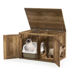 Katzentoilette mit Doppeltür Katzenschrank Trennwand Katzenhaus Katzenklo Schrank Eiche