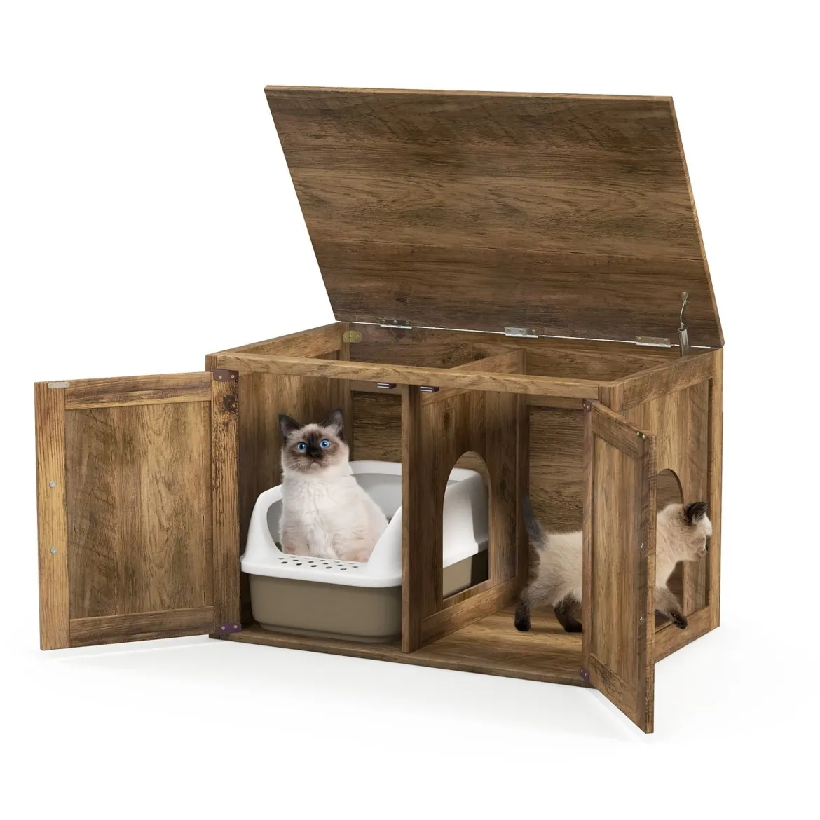 Katzentoilette mit Doppeltür Katzenschrank Trennwand Katzenhaus Katzenklo Schrank Eiche