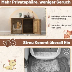 Katzentoilette mit Doppeltür Katzenschrank Trennwand Katzenhaus Katzenklo Schrank Eiche
