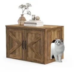 Katzentoilette mit Doppeltür Katzenschrank Trennwand Katzenhaus Katzenklo Schrank Eiche