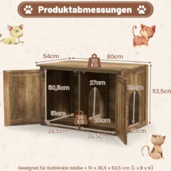 Katzentoilette mit Doppeltür Katzenschrank Trennwand Katzenhaus Katzenklo Schrank Eiche