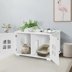 Katzentoilettengehäuse Katzenhaus mit Doppeltüren und Fenstern Dekorative Katzentoilette