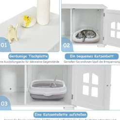 Katzentoilettengehäuse Katzenhaus mit Doppeltüren und Fenstern Dekorative Katzentoilette