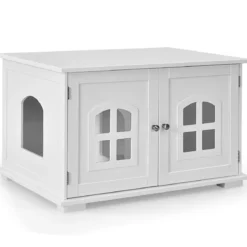 Katzentoilettengehäuse Katzenhaus mit Doppeltüren und Fenstern Dekorative Katzentoilette