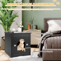 Katzentoiletten-Gehäuse mit magnetischer halber Klapptür & Katzenloch Schwarz
