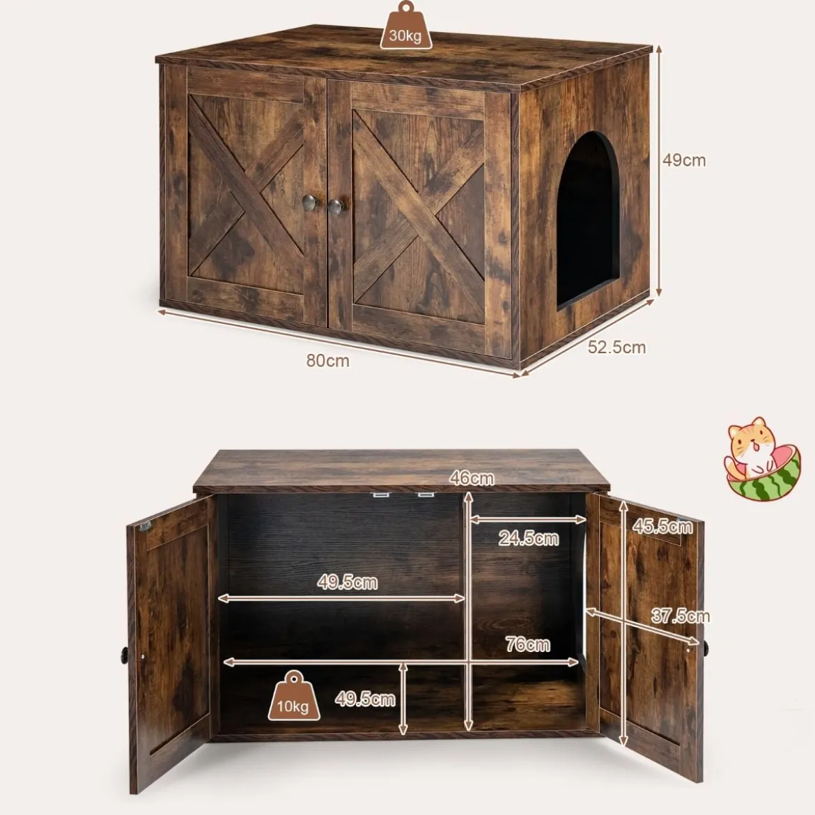 Katzentoiletten-Gehäuse mit Türen & abnehmbarer Zwischenwand 80 x 52,5x 49 cm Braun
