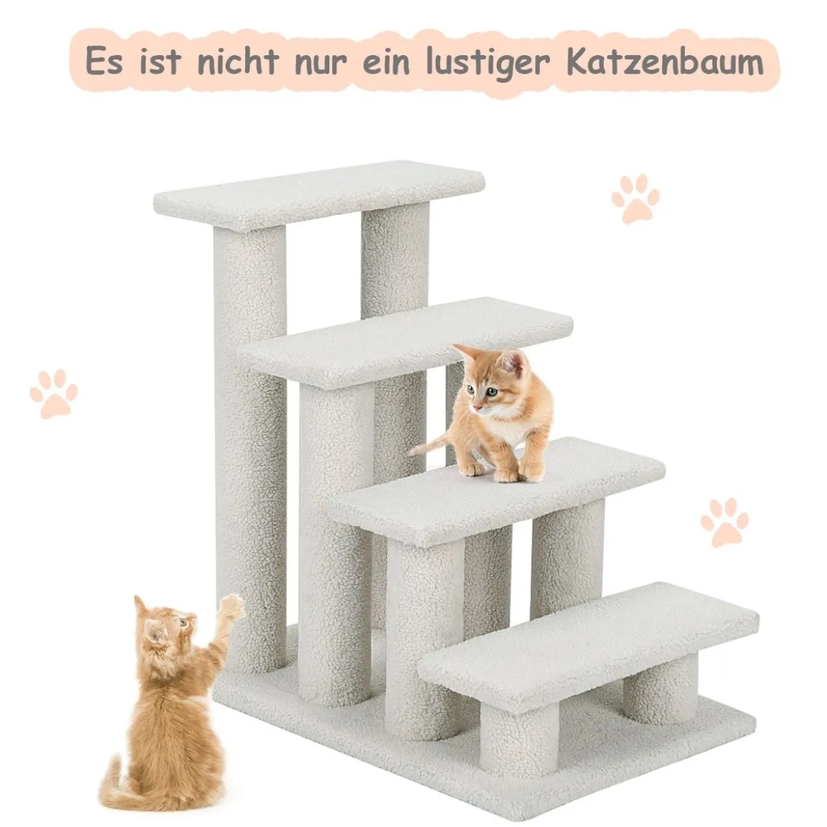 Katzentreppe 2-in-1 Lamm Kaschmir Haustiertreppe Beige 61 x 40 x 60 cm