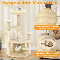 Katzenturm für erwachsene Katzen mehrstufiger Kletterbaum mit Höhle gepolstertem Sitz Beige
