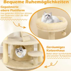 Katzenturm für erwachsene Katzen mehrstufiger Kletterbaum mit Höhle gepolstertem Sitz Beige