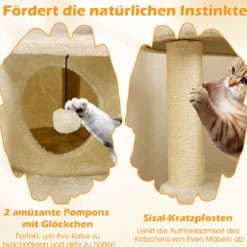 Katzenturm für erwachsene Katzen mehrstufiger Kletterbaum mit Höhle gepolstertem Sitz Beige