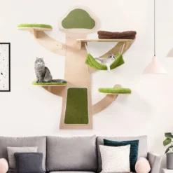 Katzenturm zur Wandmontage mit Bett & Hängematte & Sisalpfosten Katzenwandregal