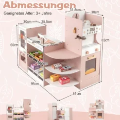 Kaufladen 30TLG. Kaufmannsladen Holz mit Verkaufsautomat & Kasse & Kaffeemaschine Rosa