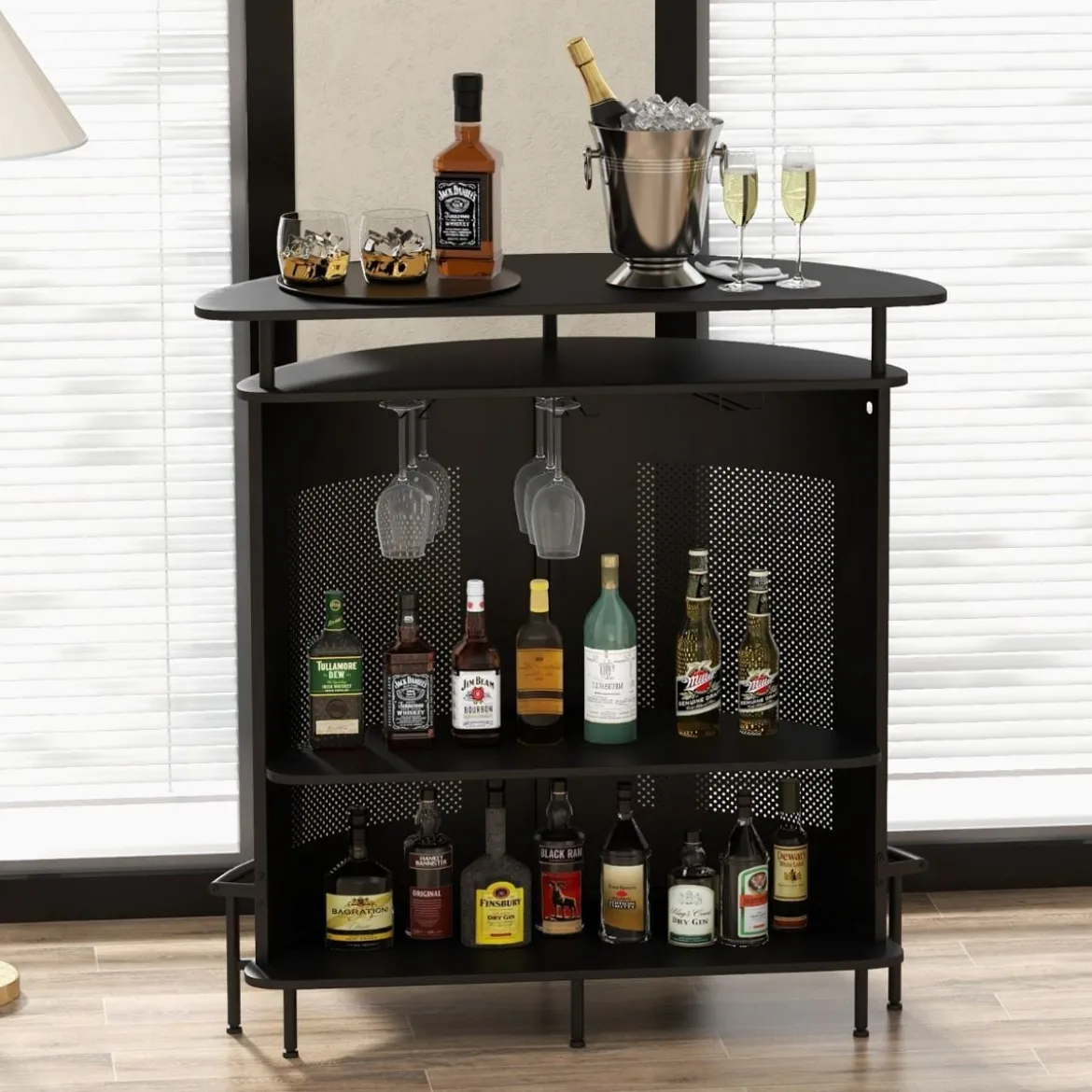 Küche Bartisch mit Stauraum & Fußstütze & verstellbare Füße Küchentheke Theke Bar schwarz