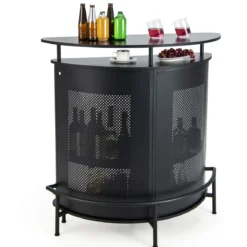 Küche Bartisch mit Stauraum & Fußstütze & verstellbare Füße Küchentheke Theke Bar schwarz