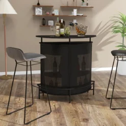 Küche Bartisch mit Stauraum & Fußstütze & verstellbare Füße Küchentheke Theke Bar schwarz
