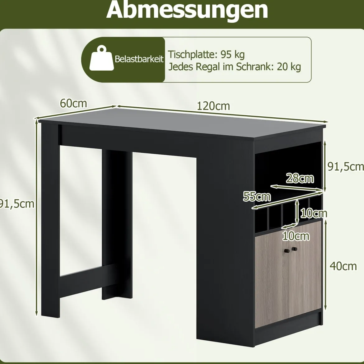 Küche Bartisch mit Weinregalen & Offenen Fächern & 2 Tür Küchentheke 2 Personen HausbarSchwarz