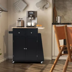 Kücheninsel mit Stauraum Rollender Servierwagen aus Gummiholz 88 x 46 x 89,5 cm Schwarz