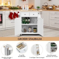 Kücheninsel mit Stauraum Rollender Servierwagen aus Gummiholz 88 x 46 x 89,5 cm Weiß