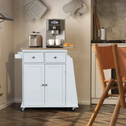 Kücheninsel mit Stauraum Rollender Servierwagen aus Gummiholz 88 x 46 x 89,5 cm Weiß