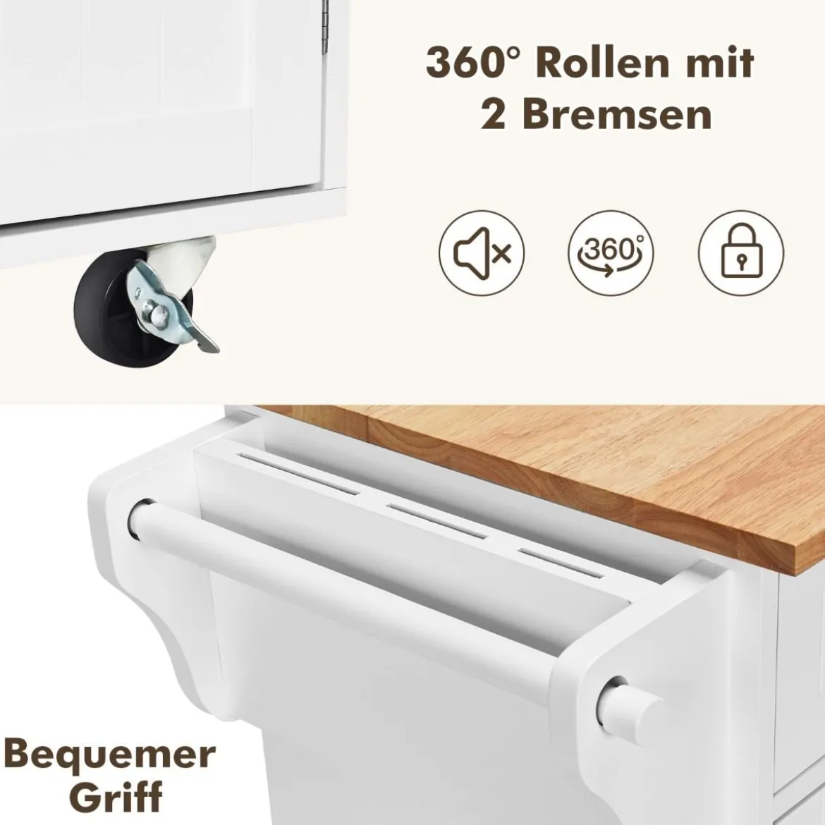 Kücheninsel Servierwagen Küchenwagen mit Rollen Weiß 122 x 46 x 92,3 cm